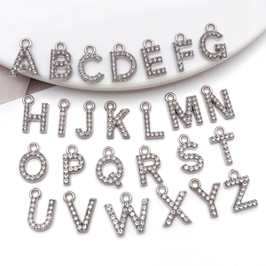 Silver A-Z rhinestone alphabet pendant charms set for DIY jewelry making earrings
