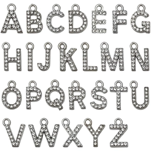 26-piece rhinestone alphabet charm set for DIY jewelry making with zinc alloy letters