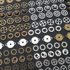 Assorted steampunk alloy gears in bronze silver and gold finishes for DIY craft projects