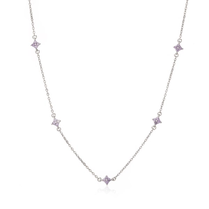 Collana a quadrifoglio in argento con cinque petali in zircone viola su catena fine