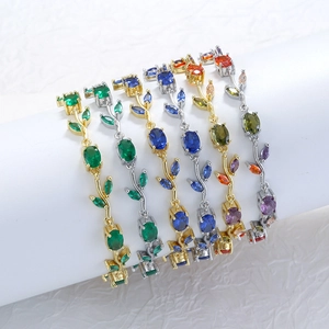 Elegant Copper Zirconia Bracelet For Women Fashion Colorful Tulip Leaf Foliage Design Electroplated Lightweight Luxury Jewelry