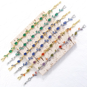 Elegant vine leaf bracelets with colorful zircon stones in gold and silver plating