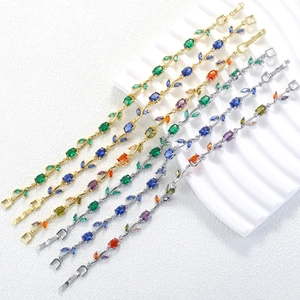 Elegant gold and silver leaf bracelets with colorful zircon stones and folding clasps