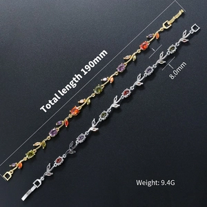 Elegant gold and silver vine leaf bracelet with colorful rhinestones, length 190mm