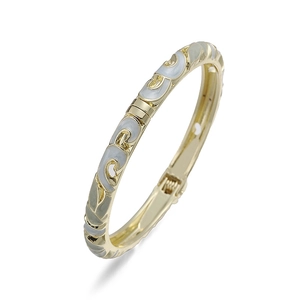 Vintage Cloisonné blue floral enamel bangle with golden spring hinge on white background