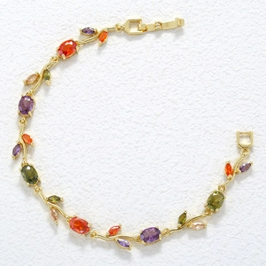 Elegant gold-plated bracelet with colorful zircon stones in a floral vine leaf design