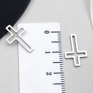 Minimalist silver stainless steel hollow cross pendants with scale measurement