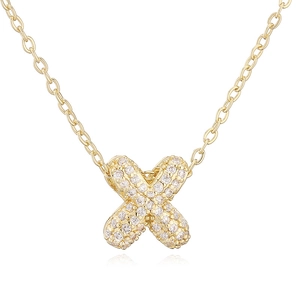 Detail der vergoldeten X-Halskette mit Zirkonia-Pflasterung und klassischer Gliederkette