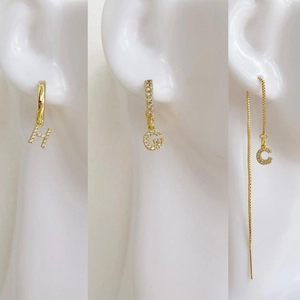 Luxury Copper Gold Plated Alphabet Letter Earring Micro Pave Zirconia Initial Ear Thread Dangle Hoop Earrings For Women Initial Jewelry Gift