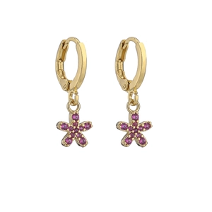 Exquisite gold hoop earrings with micro-set pink zircon flower pendants for women
