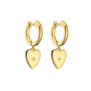 18K gold plated heart charm hoop earrings with starburst zircon stone details