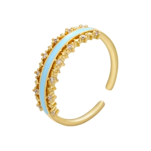 Exquisiter 18k vergoldeter offener Ring mit himmelblauer Emaille und Zirkon-Sternen