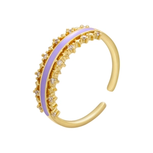 18k vergoldeter offener Ring mit lila Emaille und Zirkon-Akzenten in edlem Design
