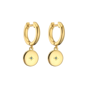 Polished 18K gold-plated hoop earrings with turquoise zircon starburst charms