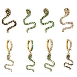 Boucles d'Oreilles Pendantes et Clous en Cuivre Plaqué Or Avec Micro Zircon Forme de Serpent Bijoux Animaux Exotiques