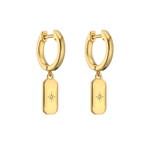 Elegant 18K gold-plated huggie hoop earrings with rectangular starburst zircon pendants