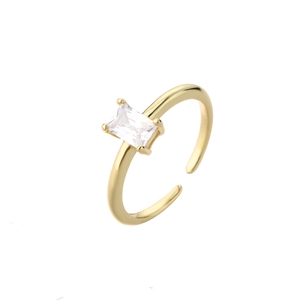 Adjustable 18K gold-plated ring with a square-cut clear cubic zirconia in a four-prong setting