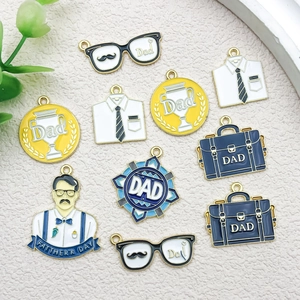 Detail of alloy enamel Father's Day charms featuring briefcase, glasses, and shirt designs