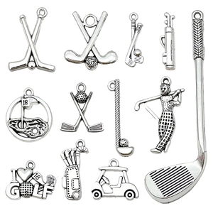 Breloques de Sport en Alliage Argent Antique DIY Club de Golf Ballon de Football Basketball Pendentifs pour la Fabrication de Bijoux Décoration