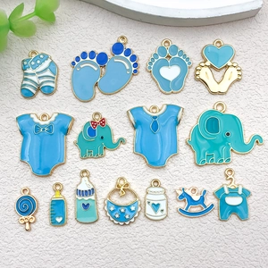 Dijes de Serie Para Bebés de Aleación y Esmalte Para Joyería DIY Lindo Elefante Huella Biberón Colgantes Para Proyectos DIY