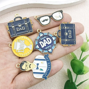 Father's Day alloy enamel charms set featuring briefcase and trophy for DIY keychain making
