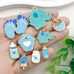 Dijes de esmalte de elefante y huella de bebé para creación de joyas artesanales