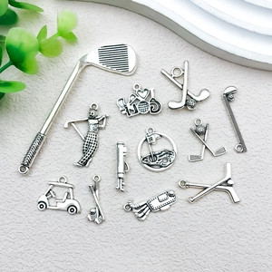Détails de breloques de golf argentées pour bijoux DIY comprenant clubs et sacs