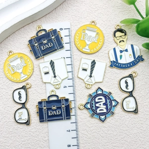 Father's Day enamel alloy charm set with briefcase, trophy, and shirt pendant ornaments