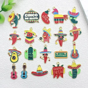 20pcs Cinco de Mayo enamel charms set including chili cactus and guitar for DIY jewelry