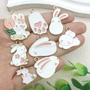 Cute cartoon bunny alloy enamel charms set for DIY jewelry and keychain accessories