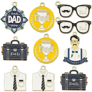 Father's Day Enamel Alloy Charms For DIY Jewelry Making Cartoon Briefcase Glasses Shirt Dad Pendants Festive Gift Craft Accessory