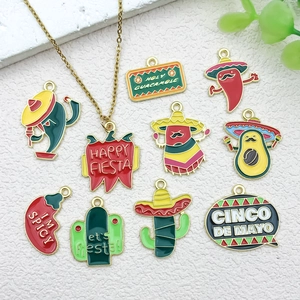 Mexican Fiesta pendant set featuring cactus, avocado, and chili charms with gold necklace