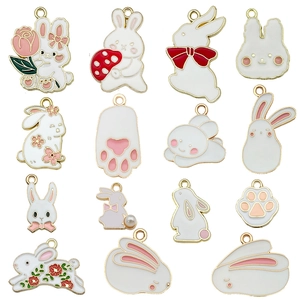 Cute Cartoon Rabbit Cat Paw Enamel Alloy Charms For DIY Jewelry Making Keychain Necklace Bracelet Pendant Accessory