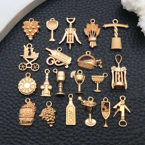 20-piece KC gold wine-themed jewelry charms set with bottle openers and wine cups
