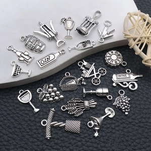 Vintage silver alloy wine themed charms including bottles and glasses for DIY jewelry