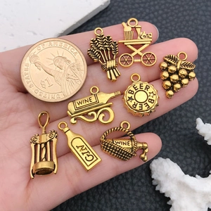 Detailed set of antique gold wine and beer theme alloy pendants for jewelry making