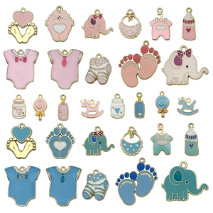 Colgantes de Aleación de Esmalte con Tema de Bebé de Dibujos Animados DIY Dijes Elefante Biberón Ropa Huella para Joyería