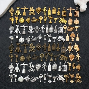 Assorted vintage alloy wine charms for DIY jewelry making in gold, silver and bronze