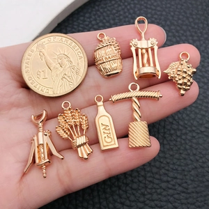 7pcs rose gold wine theme alloy pendants with corkscrew and grapes for DIY jewelry