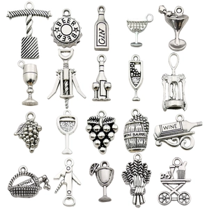 Vintage Zinc Alloy Wine Theme Charms For Jewelry Making DIY Bottle Cup Opener Grapes Pendants Necklace Bracelet Supplies