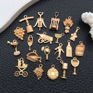 20pcs golden alloy wine themed charms including bottles, openers and grapes for DIY jewelry