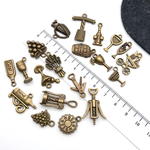Lot de breloques sur le thème du vin en bronze antique avec bouteille verre et tonneau DIY