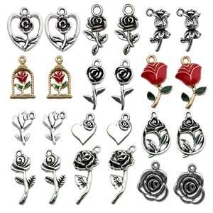 Zinc Alloy Enamel Rose Flower Heart Charms For DIY Jewelry Making Pendants For Necklace Bracelet Earring Keychain Accessories