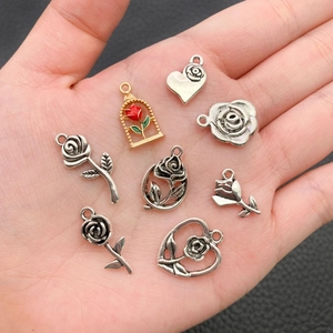 DIY rose and heart shaped alloy charms in vintage silver and gold plating