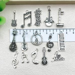 Set van 15 vintage zilveren muzieknoot en gitaar hangers voor doe-het-zelf sieraden
