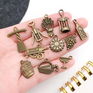11pcs antique bronze wine charms set with bottle and corkscrew for DIY jewelry making