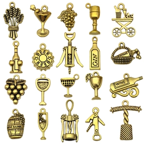 Set of 20 golden vintage alloy wine themed pendants for DIY necklaces and keychains
