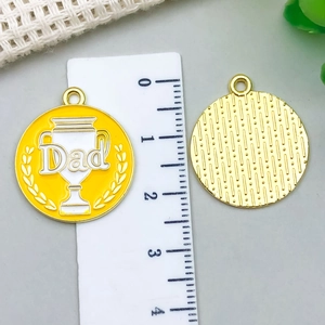 Golden Dad award medal pendant with yellow enamel and trophy design for Father's Day DIY