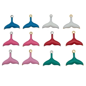 Set of 12 colorful enamel mermaid tail charms for DIY jewelry making in various shades