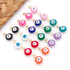 Mix of 20 colorful evil eye enamel pendants with gold loops for DIY jewelry making